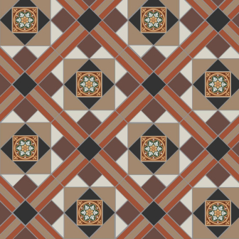 Lindisfarne Black, Brown, Red, Regency Bath & White with Livingstone Green on Buff